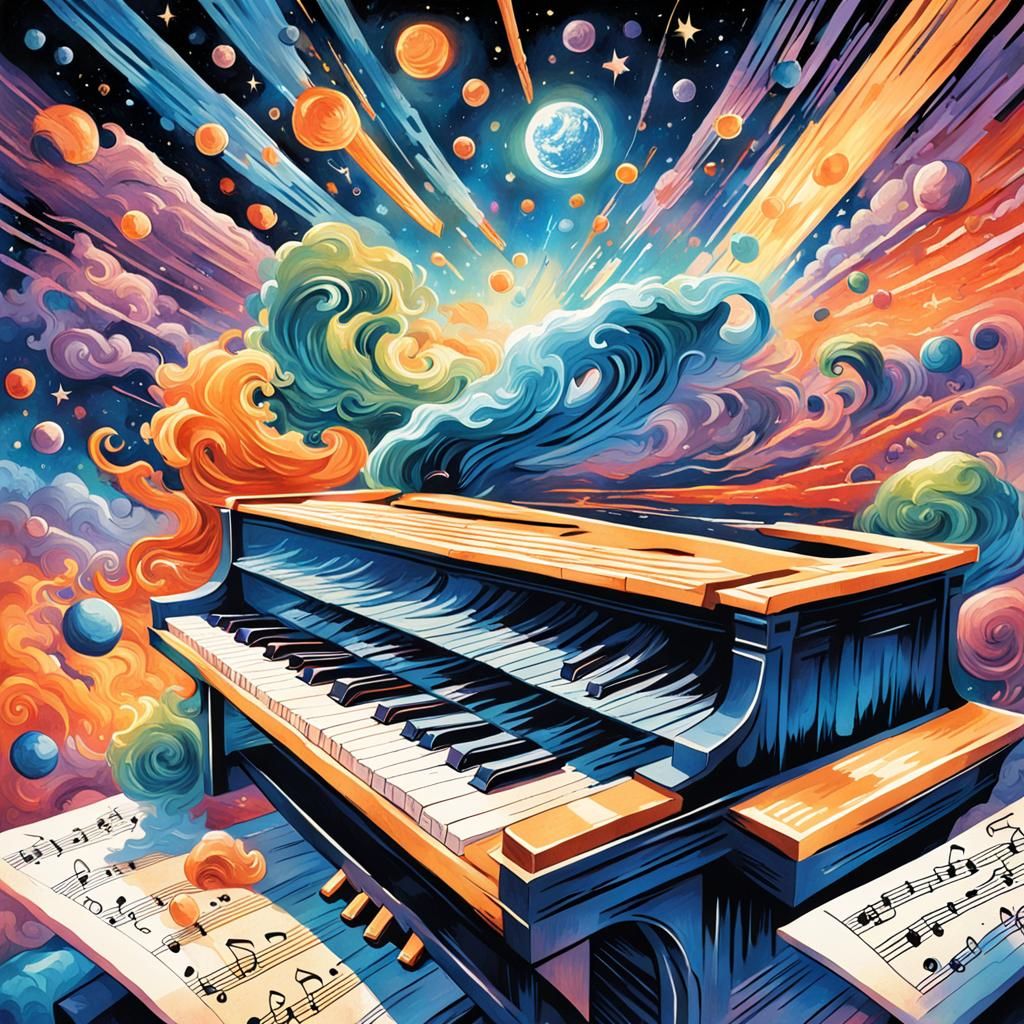 Sheet Music Universe in Gouache Watercolor Style