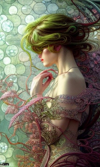 Intricate Green Scenic Illustration in Electric Colors