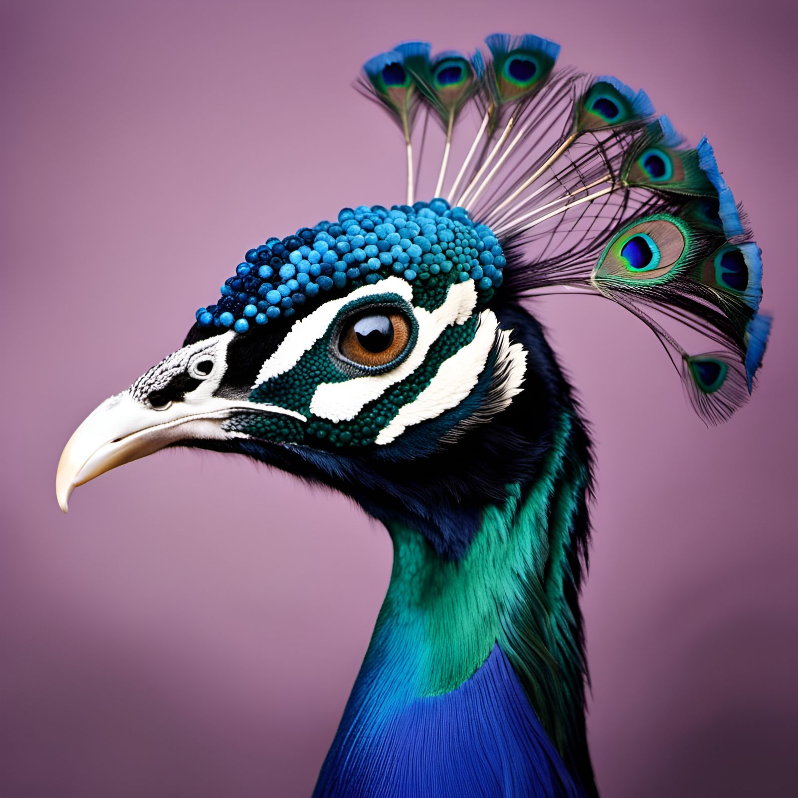 Realistic Peacock Head with Vibrant Plumage