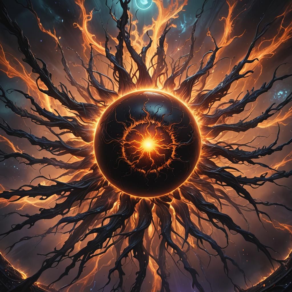 Mystical Black Sun Warping Reality in Matte Painting