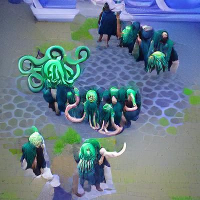 Mysterious Hooded Figures in a Ritualistic Gathering