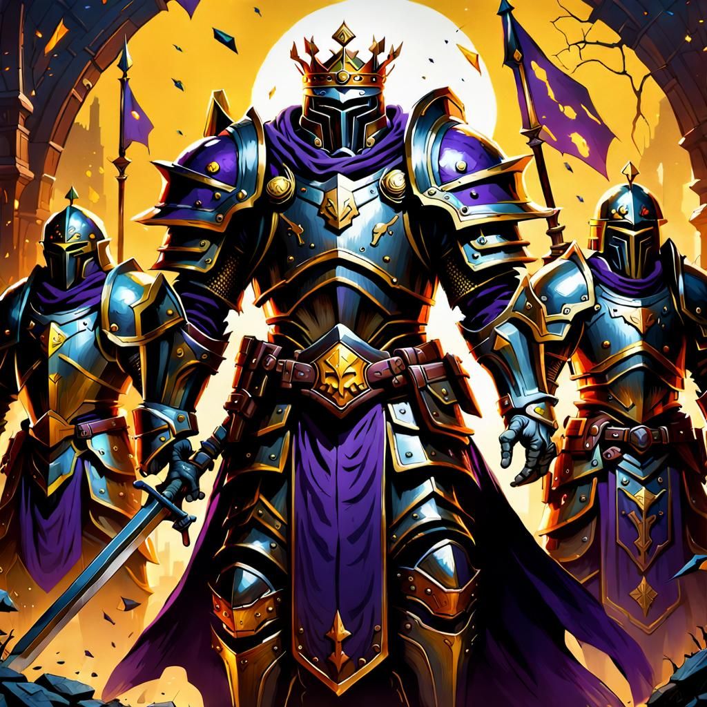 Armored King Surrounded by Warriors: Dark Fantasy Art