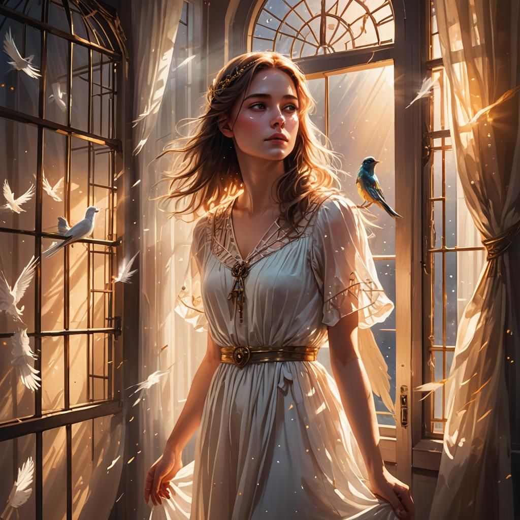 Girl in Sunlight: A Cosmic Astral Illustration