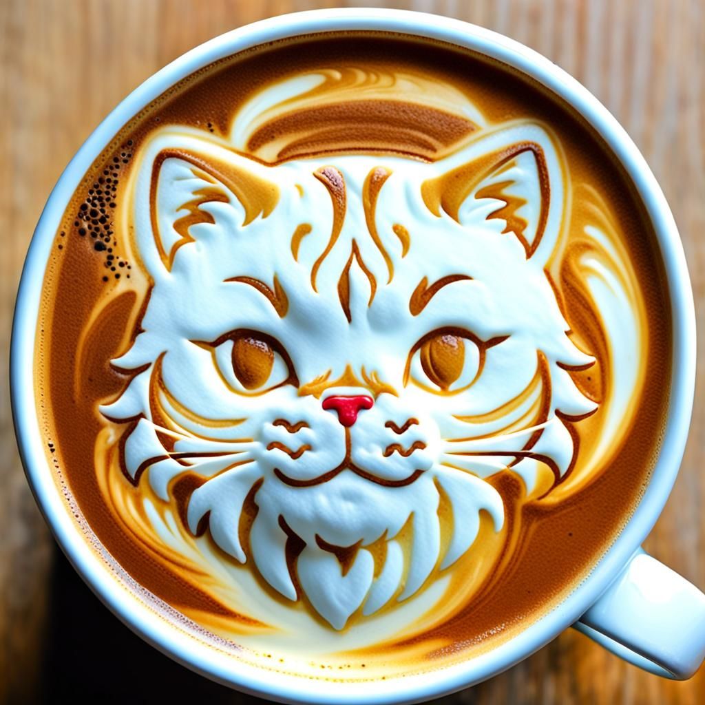 Detailed Cat Face Latte Art in Foam