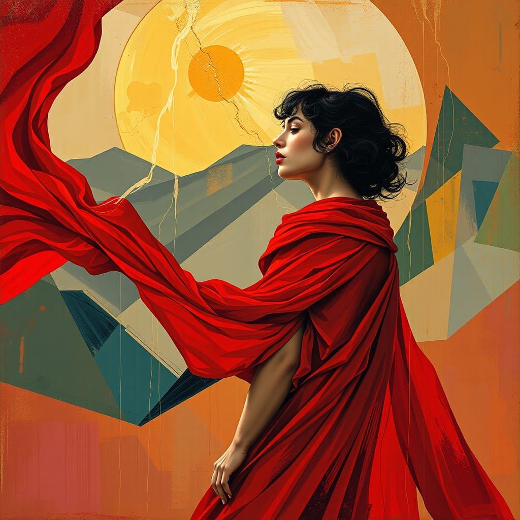 Woman in Red Scarf, Expressive Impasto Painting