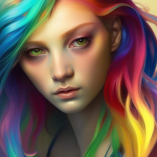 Rainbow Hair Teen Portrait in Artgerm Style