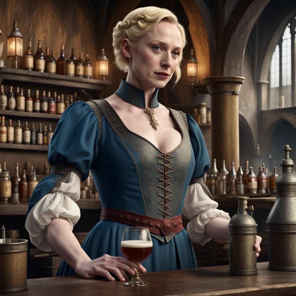 Gwendoline Christie as Medieval Bartender in Matte Painting