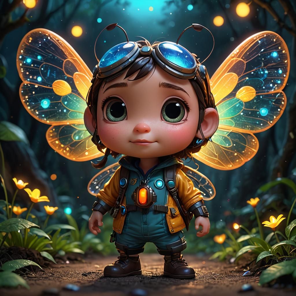 Radiant Chibi Firefly in Forest, Digital Animation