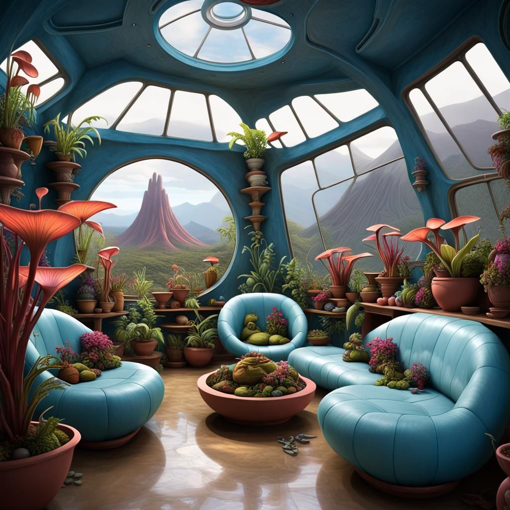 Spaceship Interior with Carnivorous Plants in Fantasy Art St...