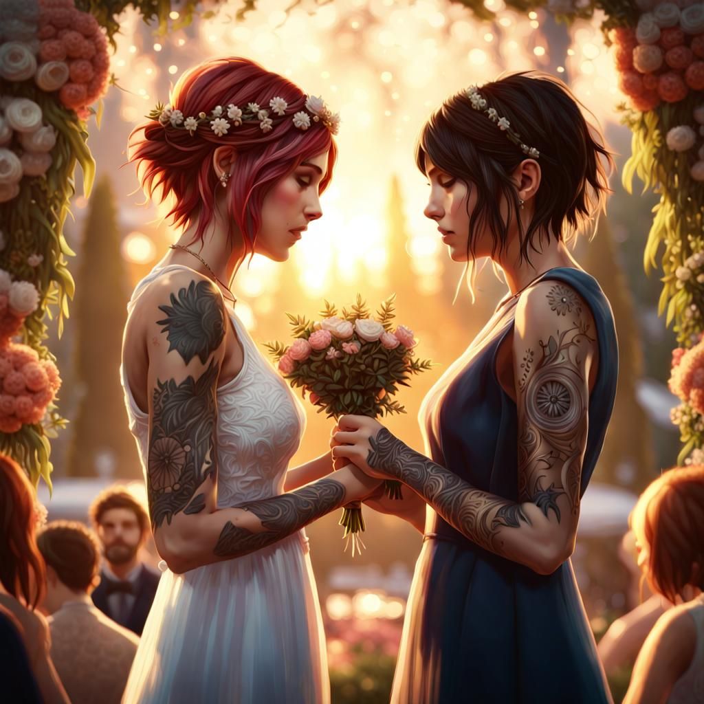Two Brides Exchange Vows in Detailed Digital Art