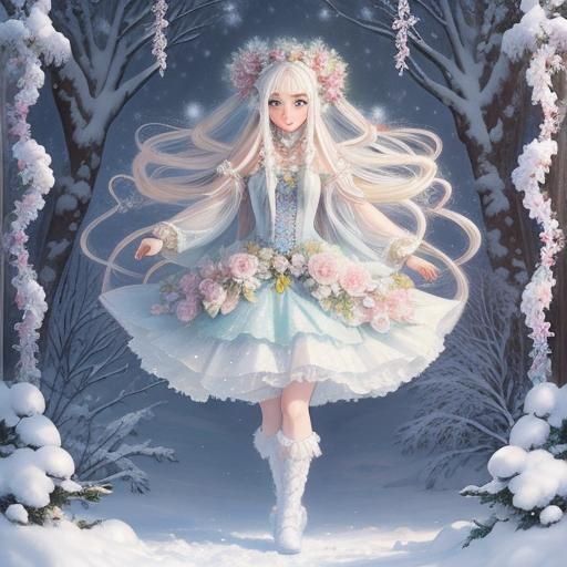 Enchanted Winter Fairy Dancing in a Garden