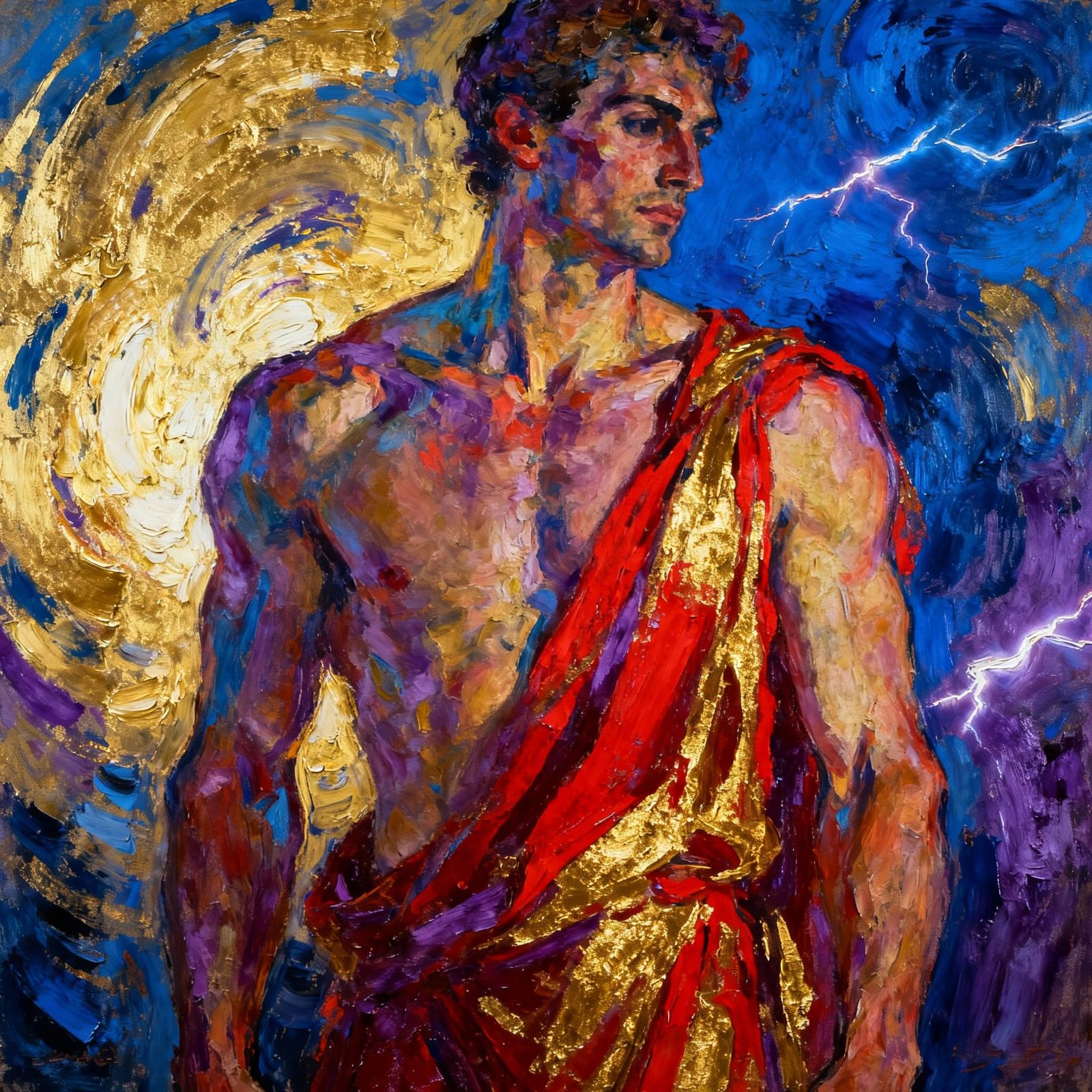 Impasto Oil Painting of Athletic Man in Stormy Colors