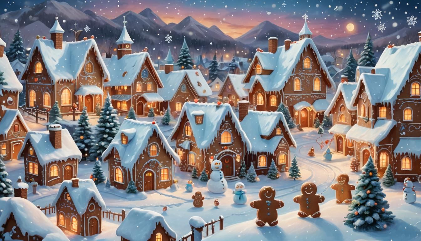 Festive Christmas Village in Whimsical Digital Art