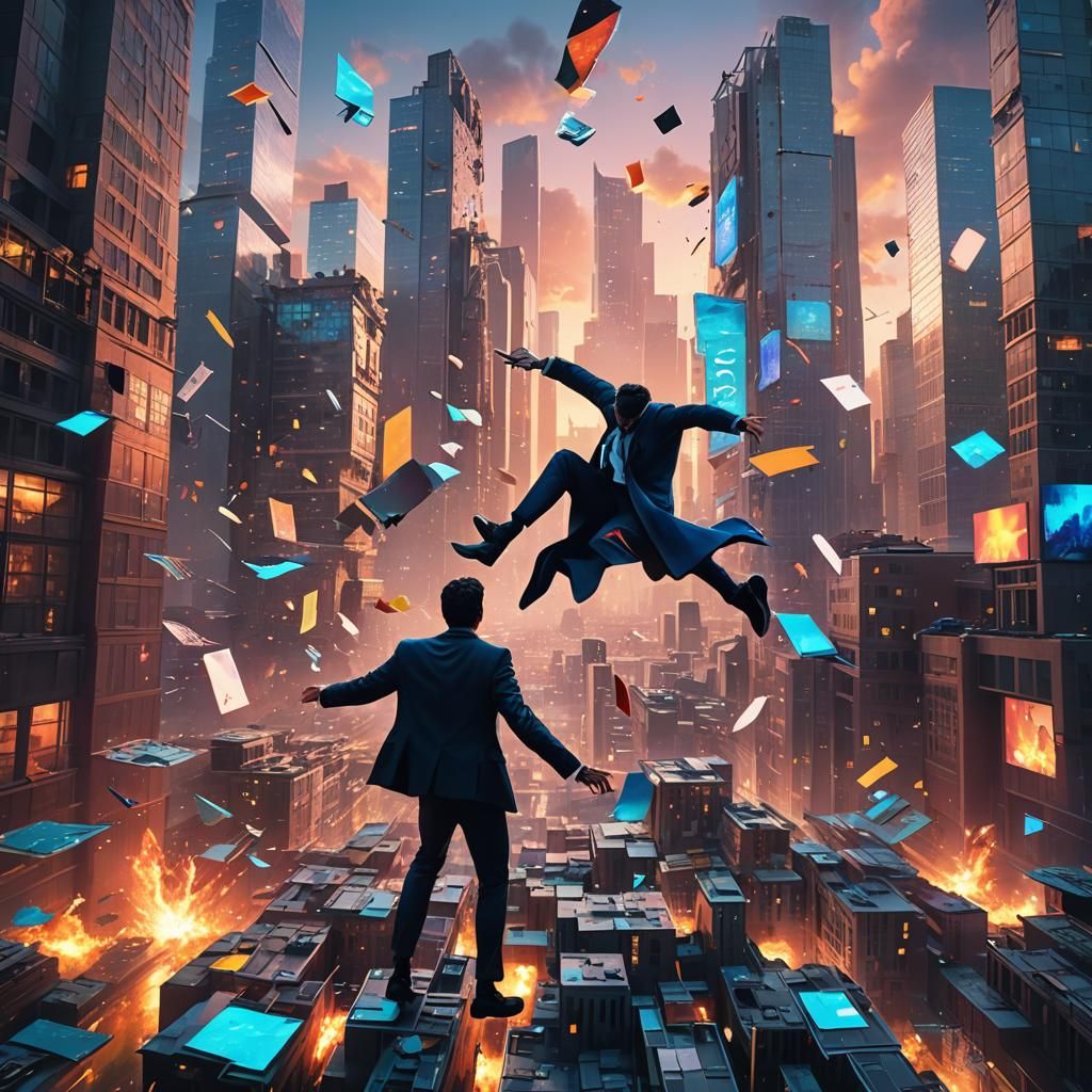 Man Folds Cityscape in Dreamlike Concept Art