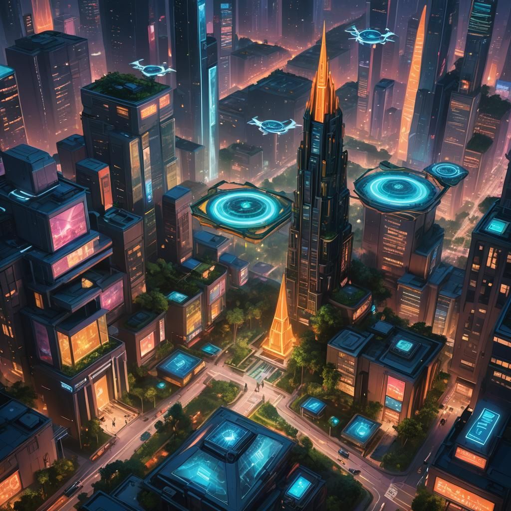 Futuristic Metropolis: Elysian Gardens at Dusk