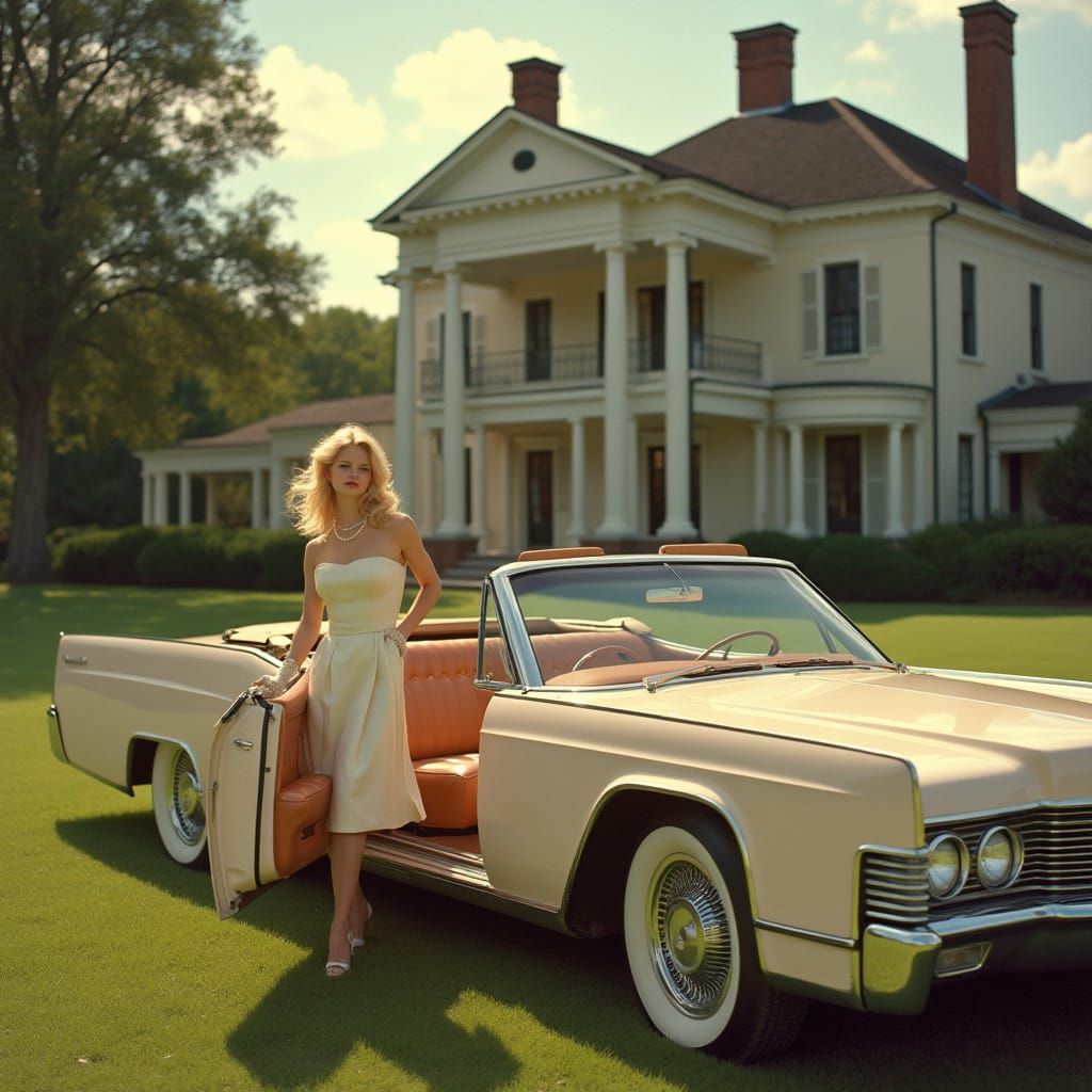 Elegant Blonde Woman in Open-Top 1960s Lincoln Continental
