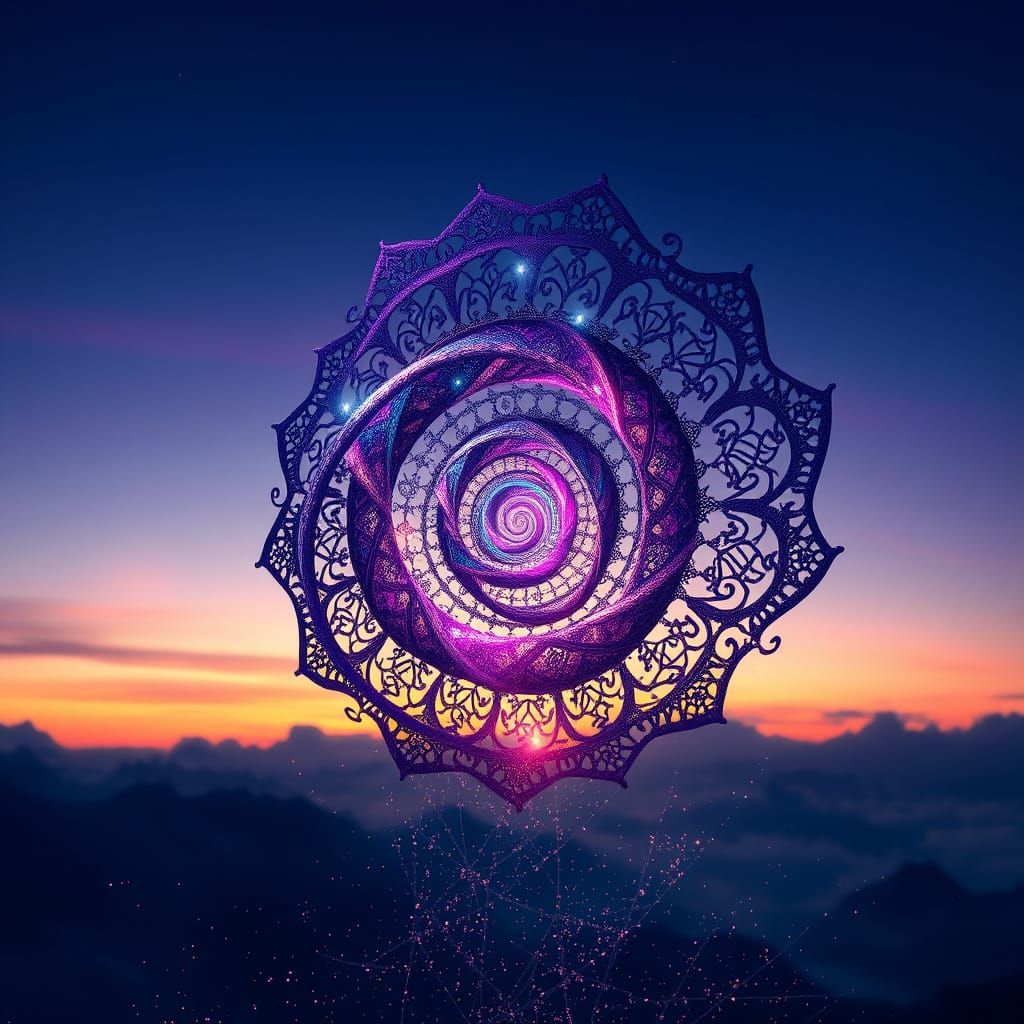 Surreal Mystic Spiral Unfolds Against Gradient Sky