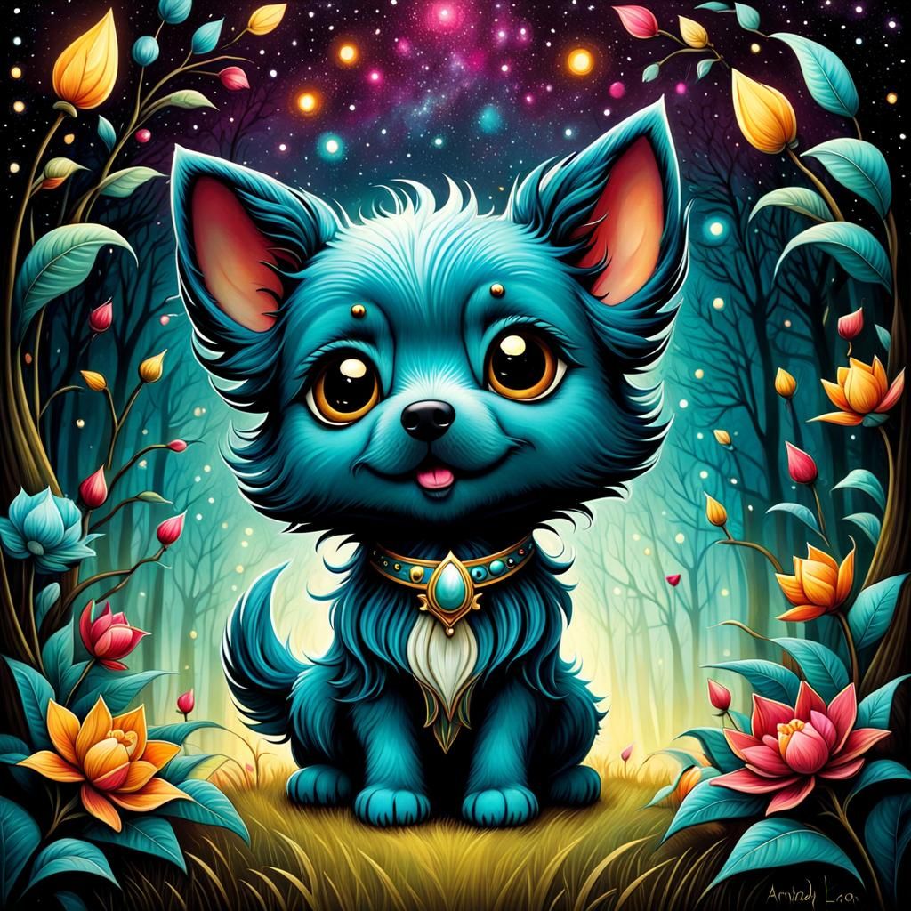 Adorable Chibi Dog in Art Deco Style