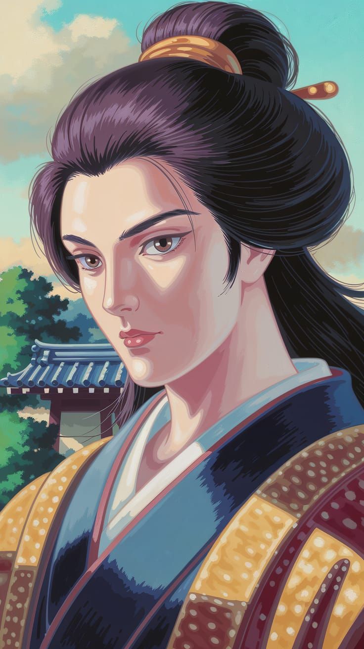 Historical Figure Portrait in Classical Anime Style Oil Pain...