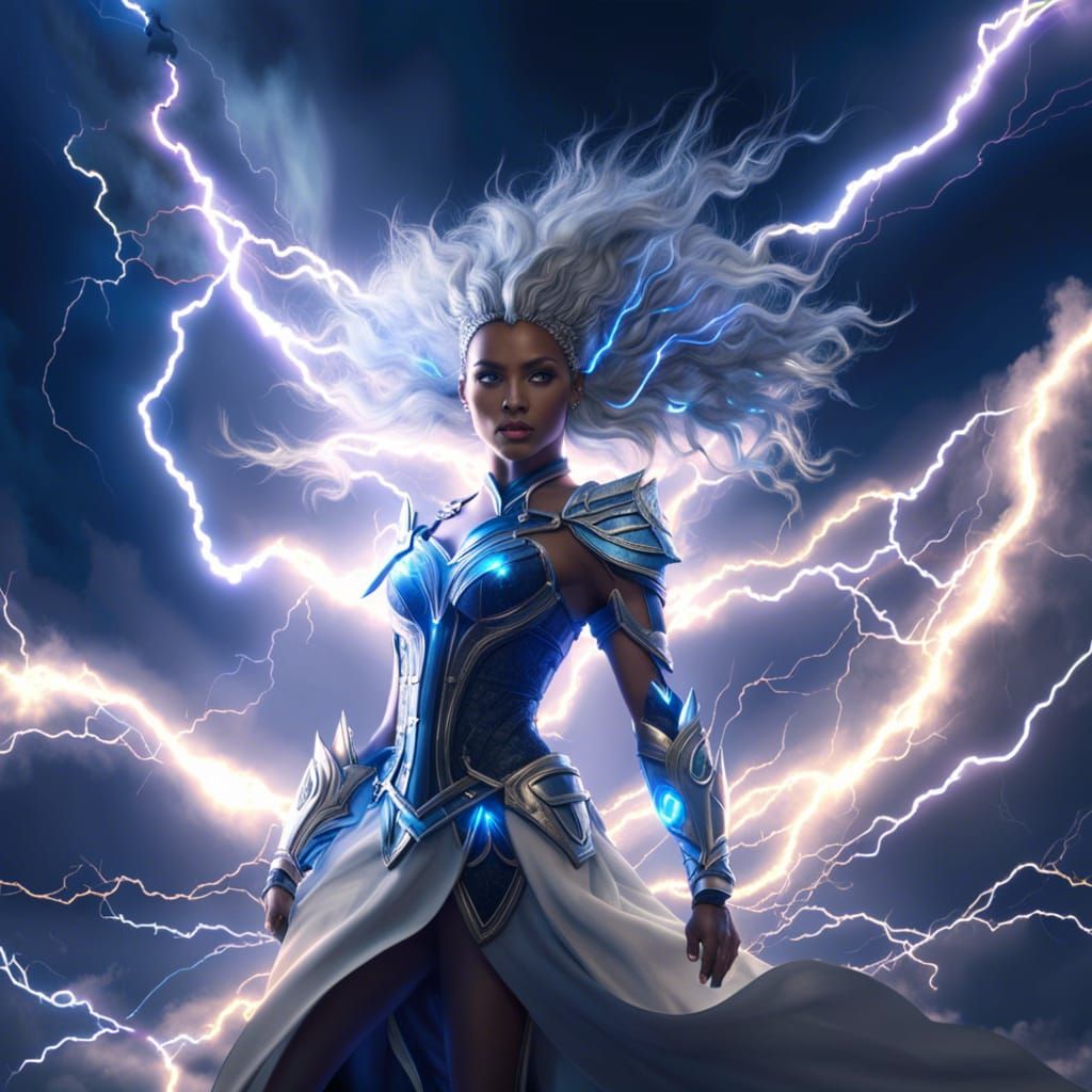 Electric Thunder Goddess in Stormy Sky
