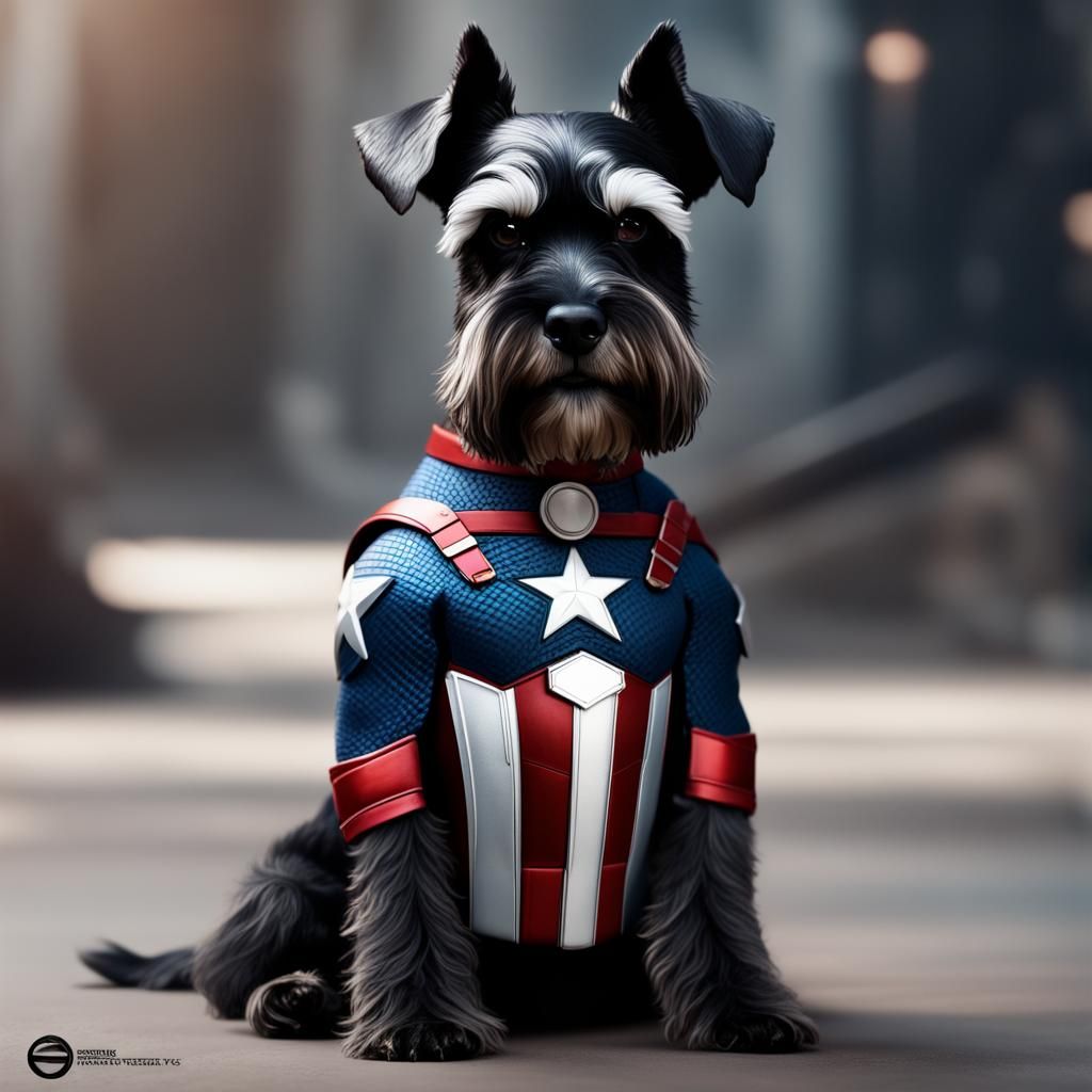 Miniature Schnauzer as Captain America: Hyperrealistic Art