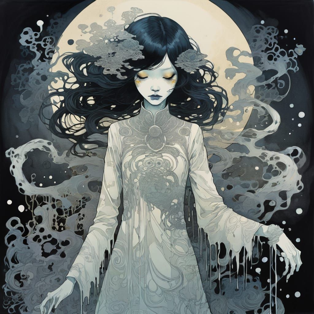 Eerie Ghostly Figure Emerging from Darkness