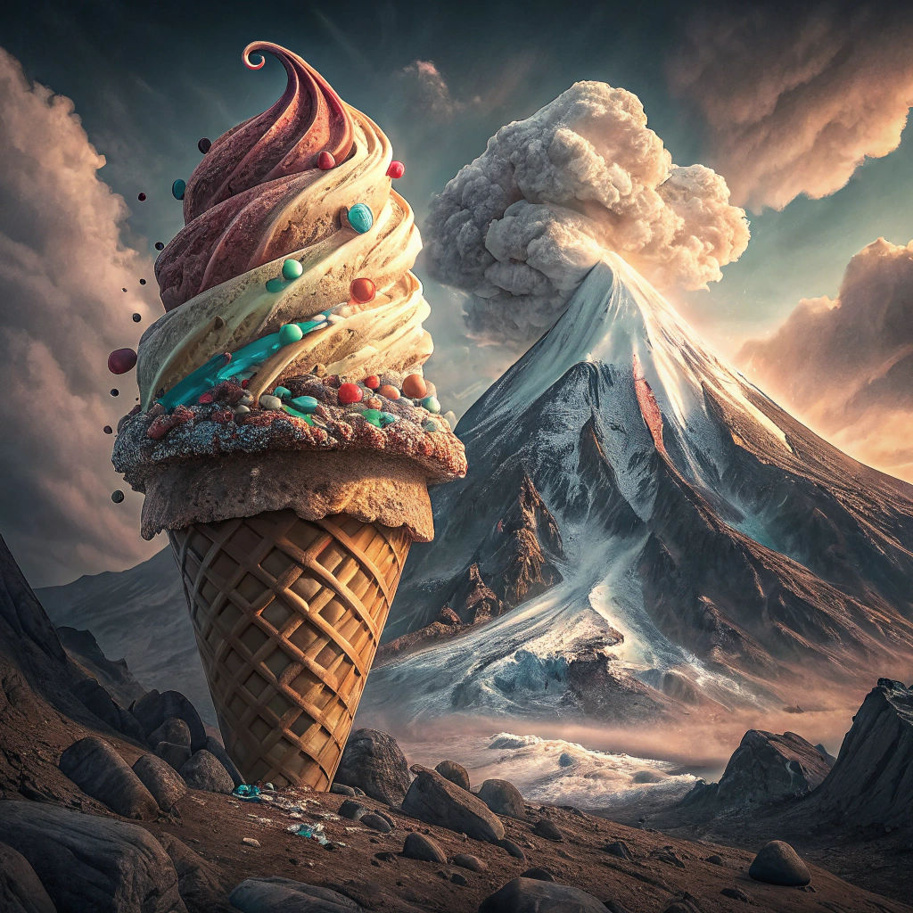 Ice Cream Volcano: A Hyperrealistic Melting Dream