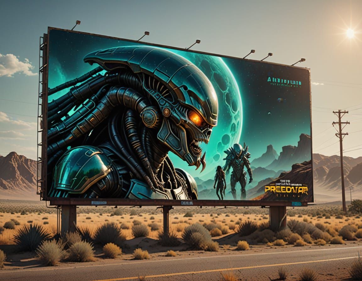 Surreal Cyberpunk Billboard in Triadic Colors