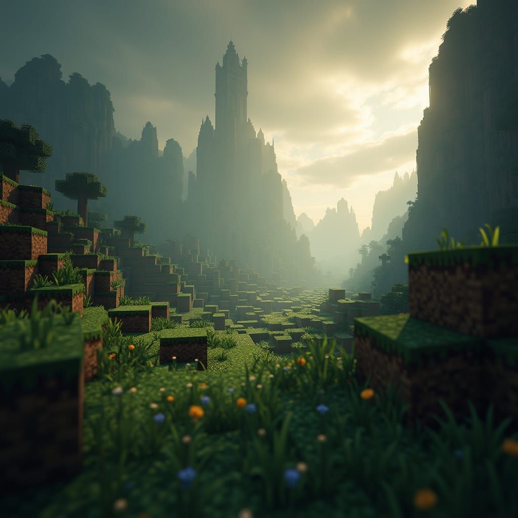 Cinematic Minecraft Landscape in Film Style