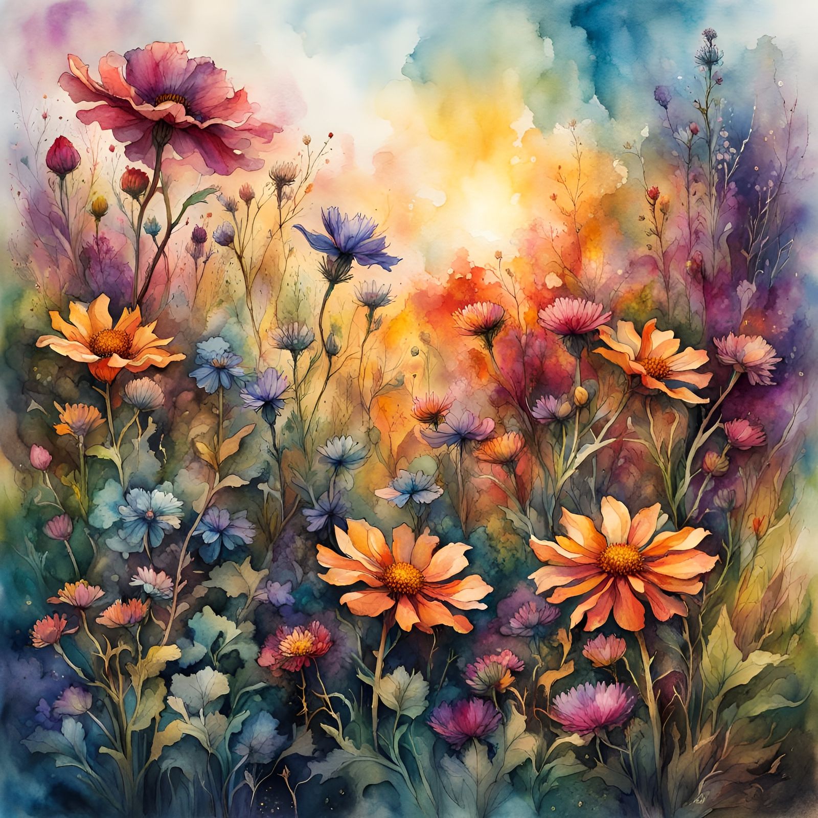 Crystaglass Wildflowers in Watercolor Illustration
