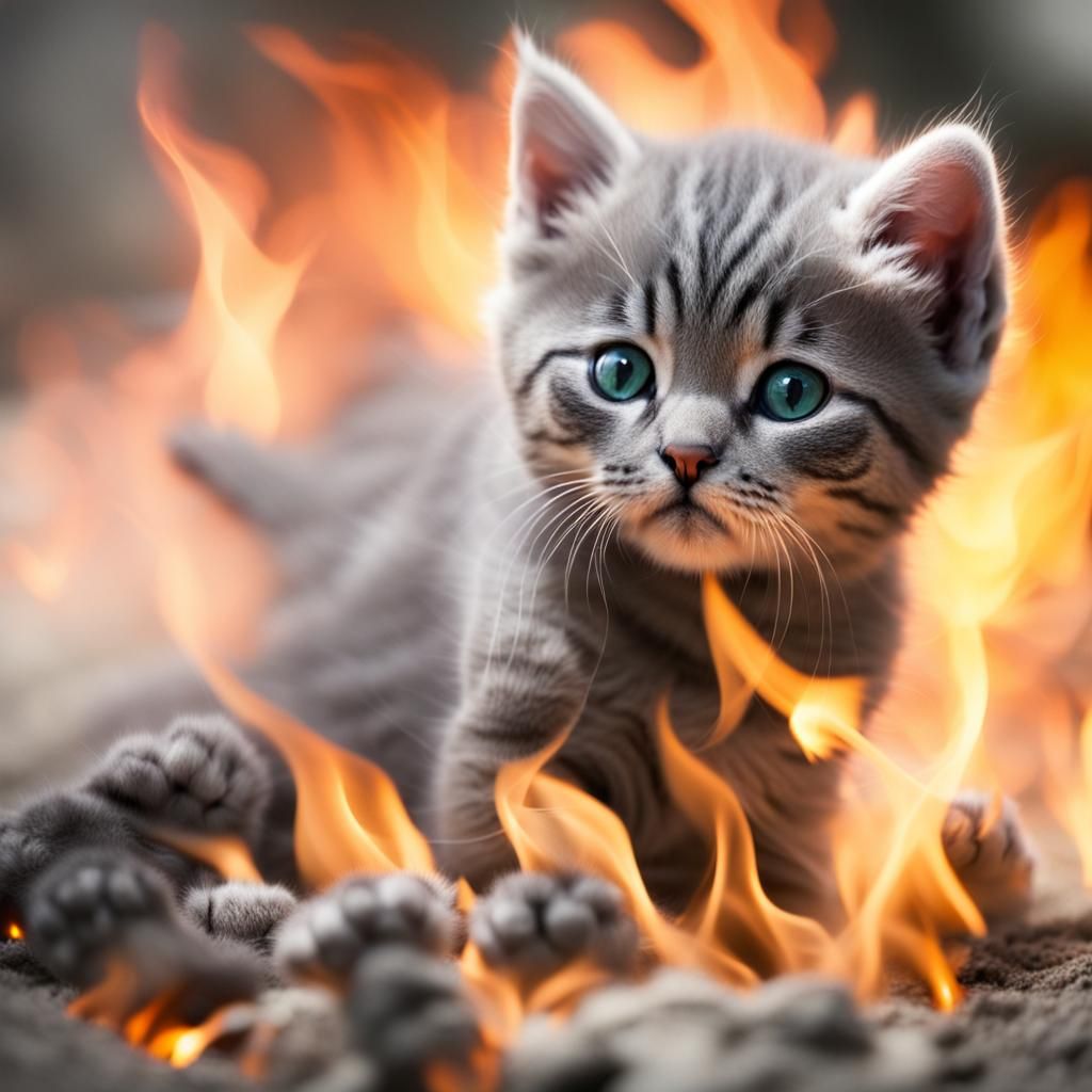 Smoky Kitten Plays in Divine Firelight