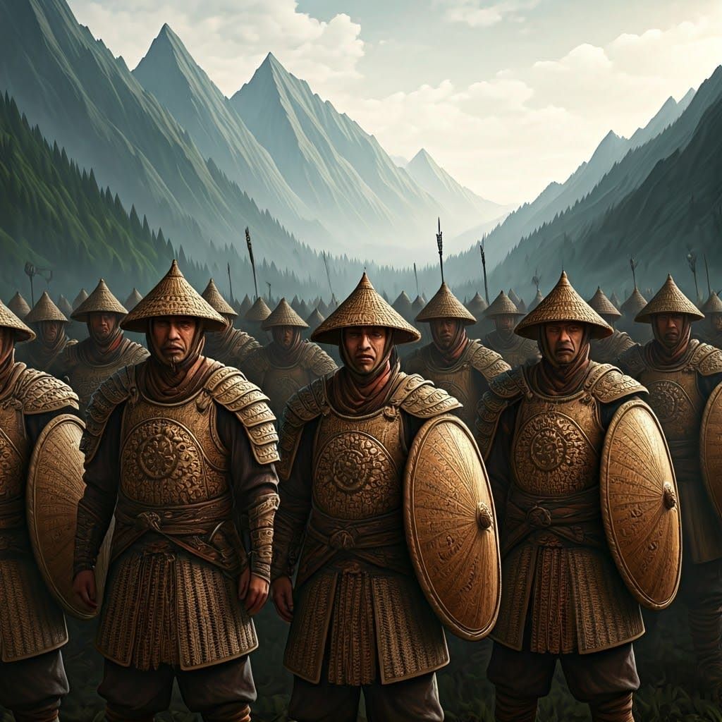 Bouyei Warriors in Rattan Armor: Mystical Battle Scene