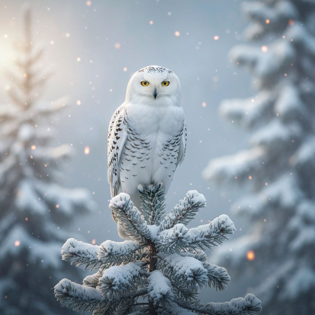 Snow Owl in Winter Forest, Fantasy Realism