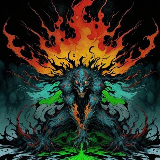 Terrifying Shadow Monster in Liquid Ink Splatter Style