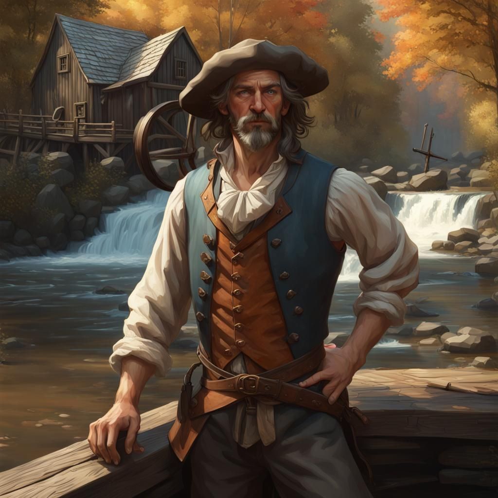 Miller at Grist Mill Portrait, Detailed Lighting