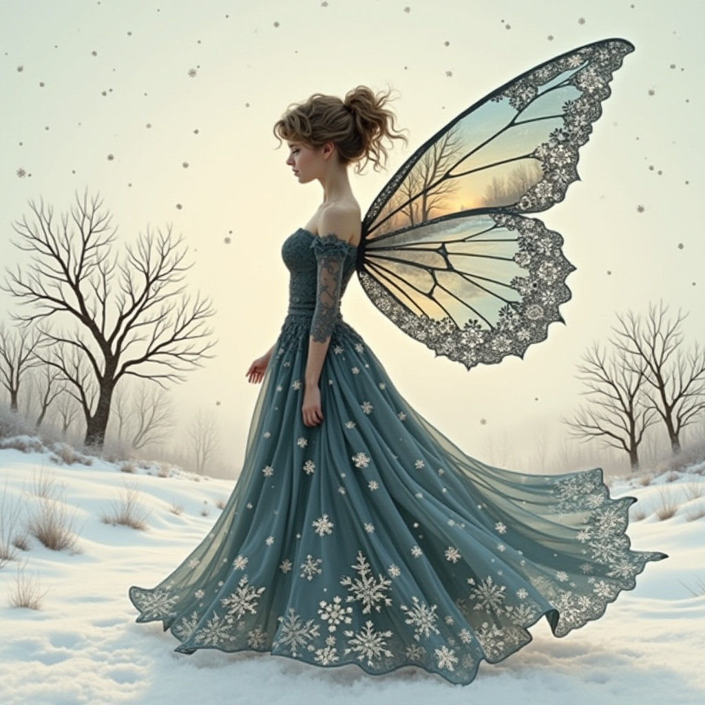 Winter Silhouette: A Fairytale Scene in Double Exposure