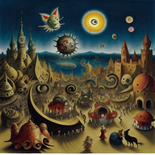 Surreal Time Parade Inspired by Bosch, Ghibli, Chagall