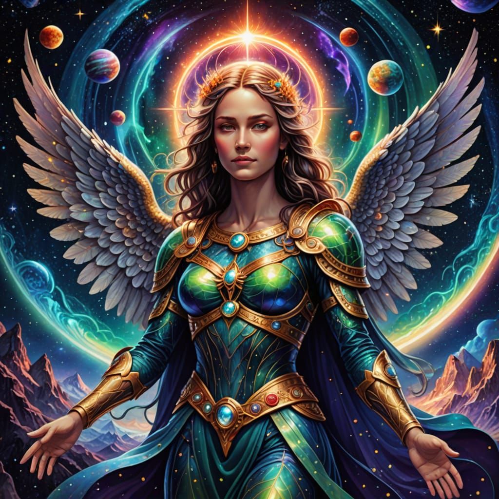Archangel Haniel Weaves Celestial Miracles in Vibrant Cosmic...