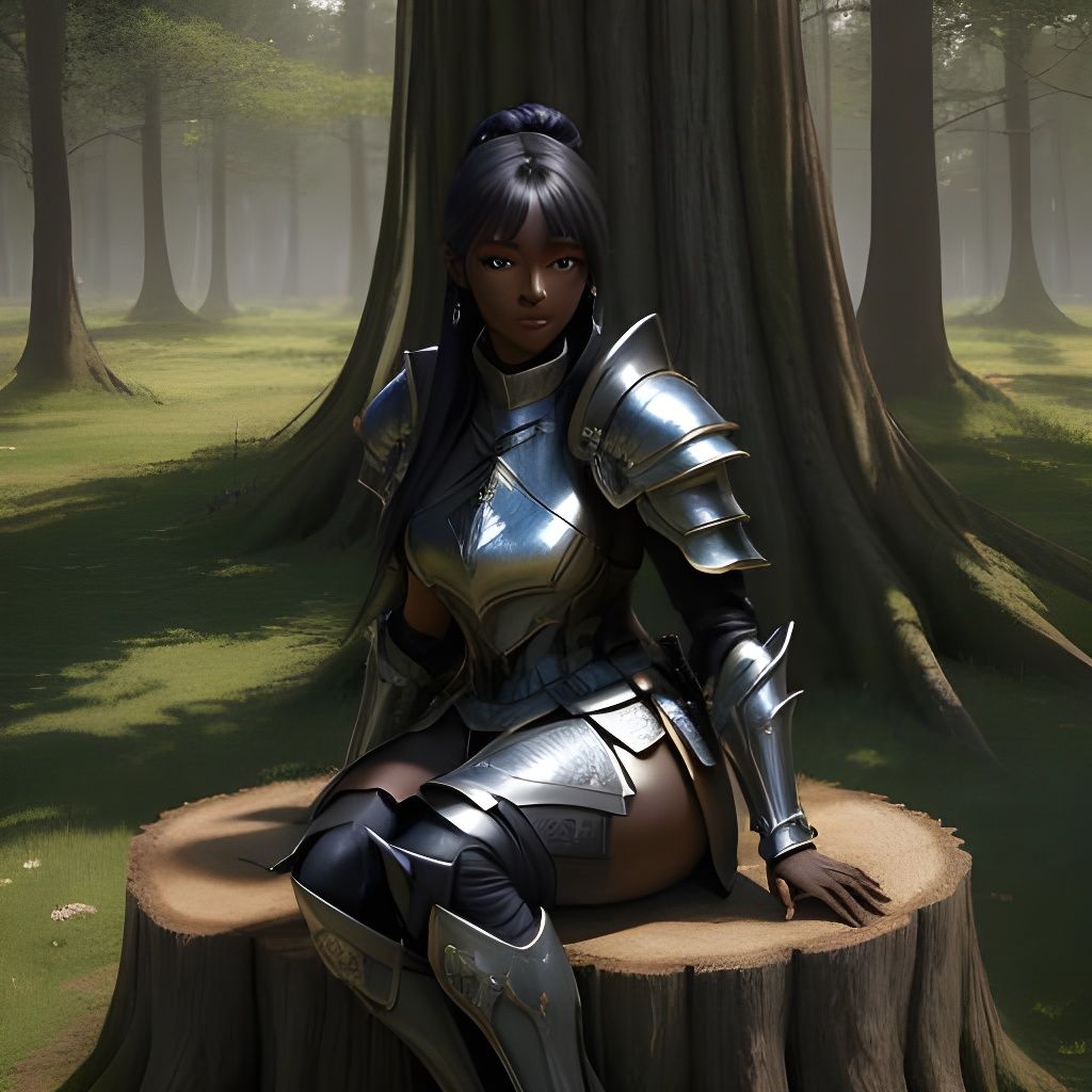 Black Woman in Armor: 3D Anime Art Portrait
