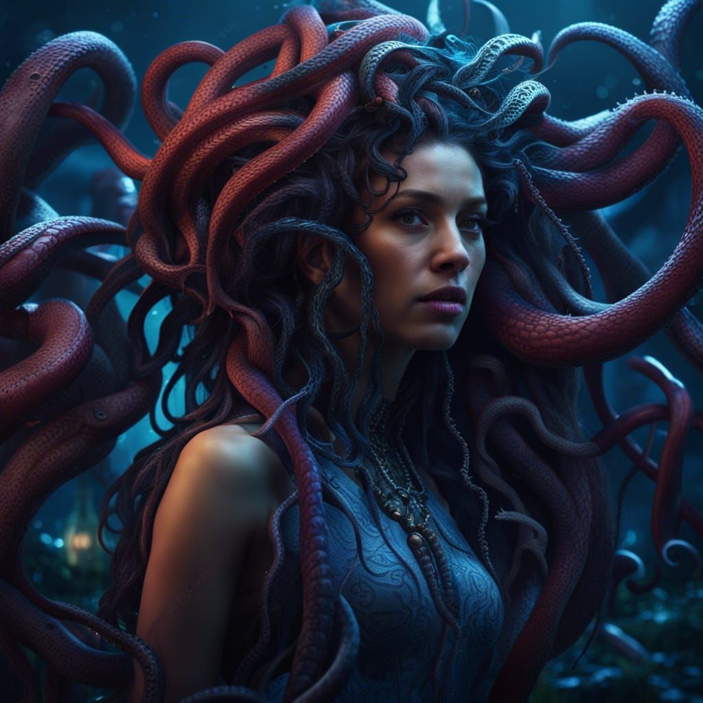 Mysterious Woman with Tentacle Hair: Fantasy Art