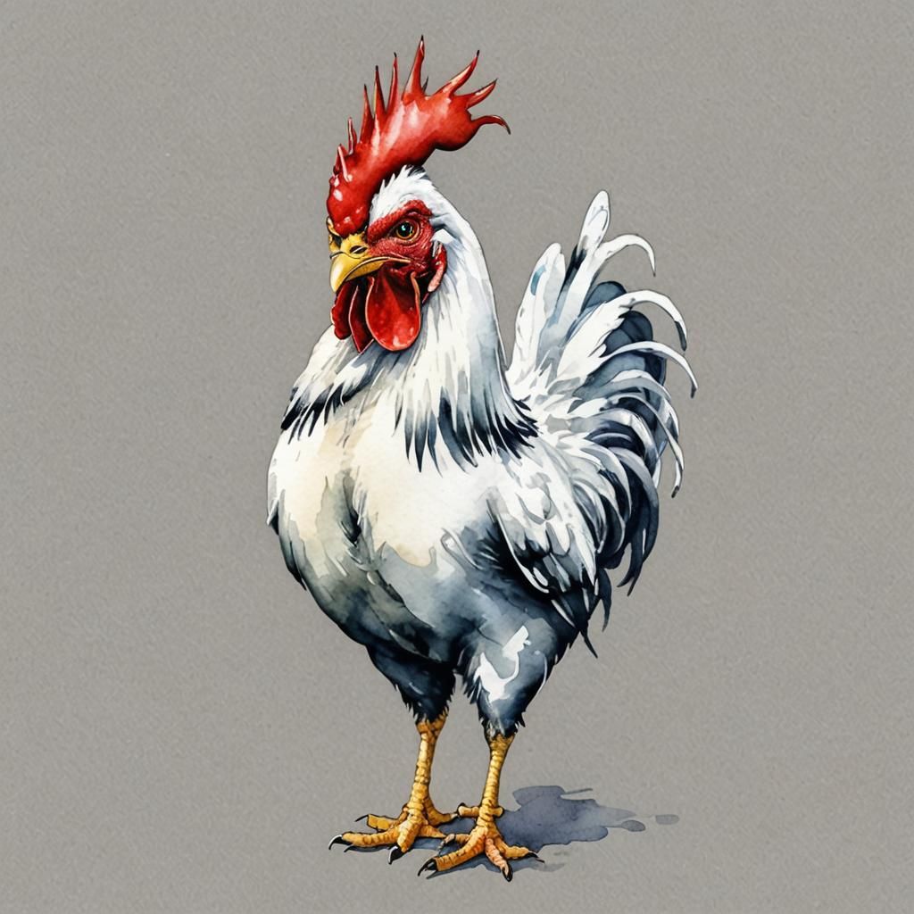 Cartoon Rooster with Glasses in Watercolor Style