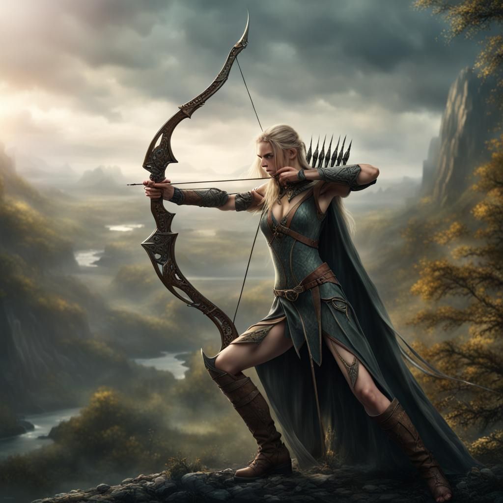 Elven Huntress Taking Aim: Epic Digital Matte Painting