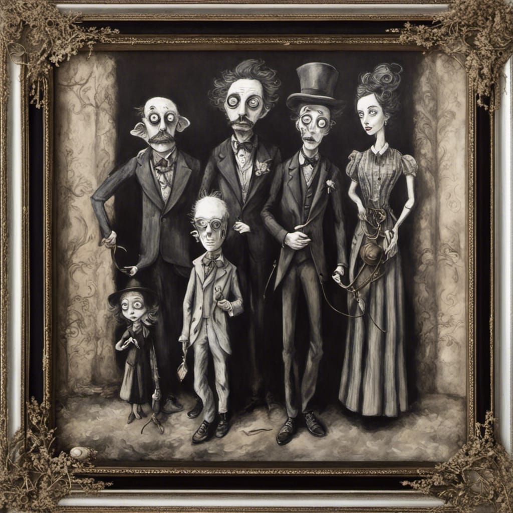 Addams Family Portrait in Tim Burton Style