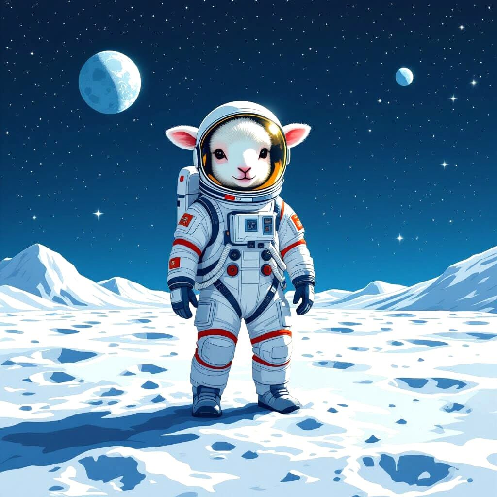 Lamb on the Moon: A Surreal Dreamscape