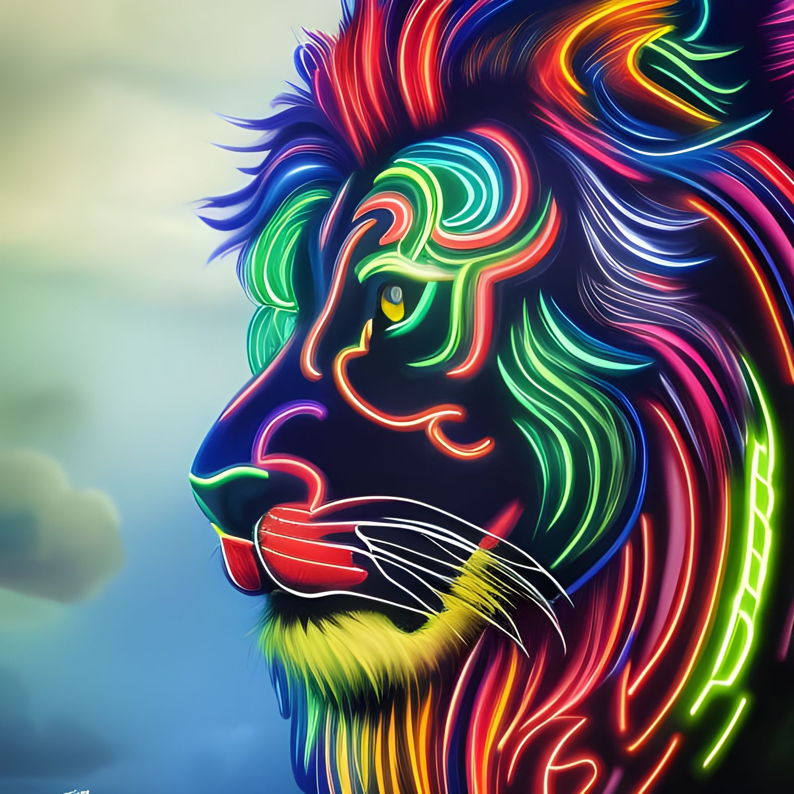 Rainbow Neon Lion Concept Art in 8K
