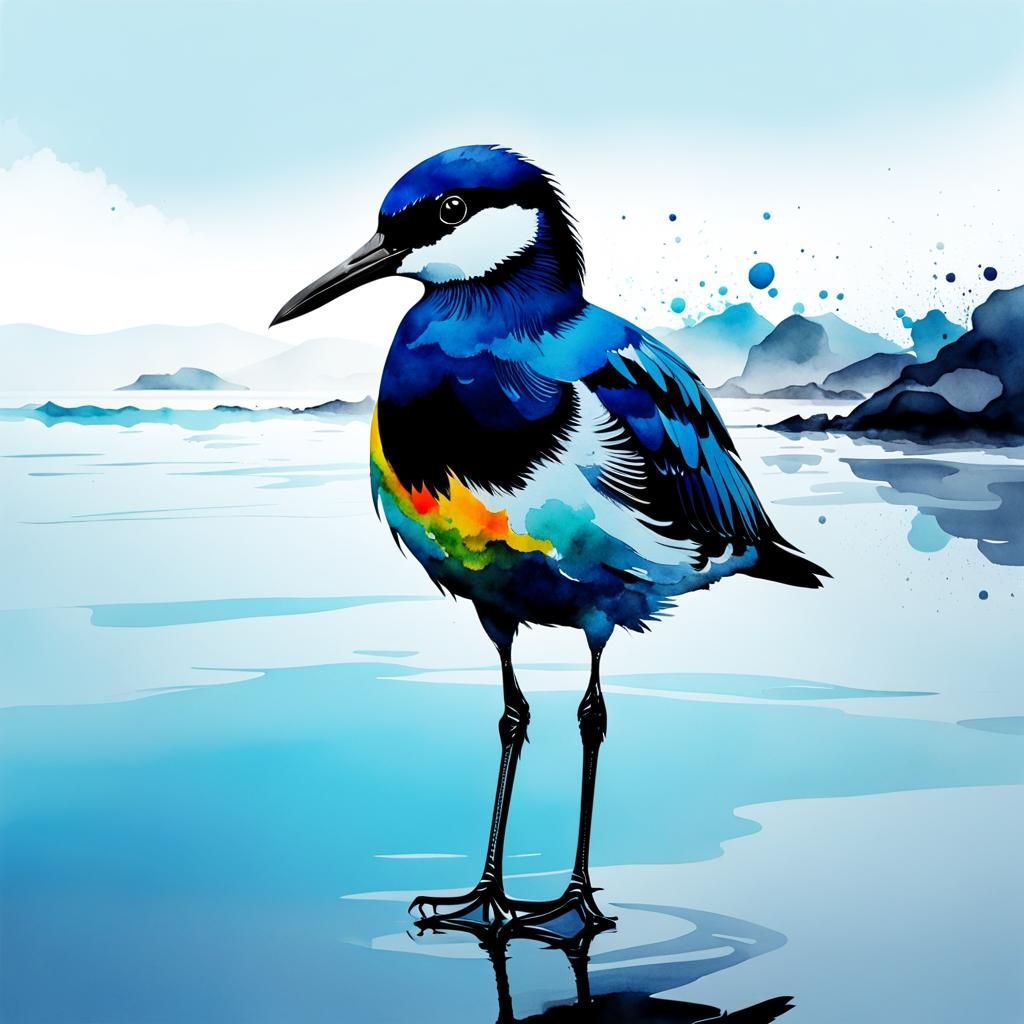 Abstract Shore Bird in Ink and Watercolour