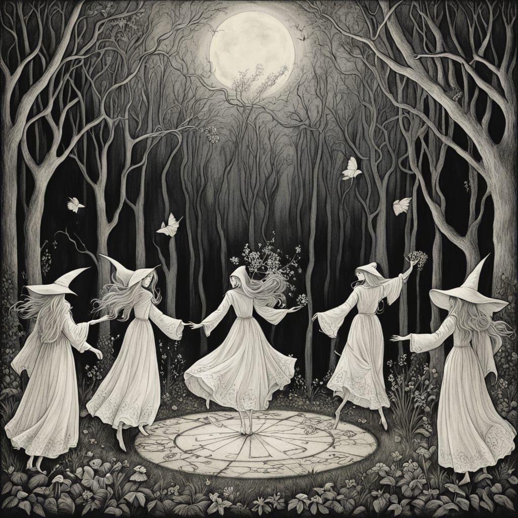 White Witches Dance in Enchanted Woodland