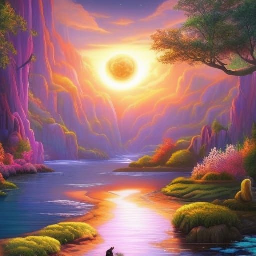 Sci-Fi Alien Zen Garden with Cosmic Sky