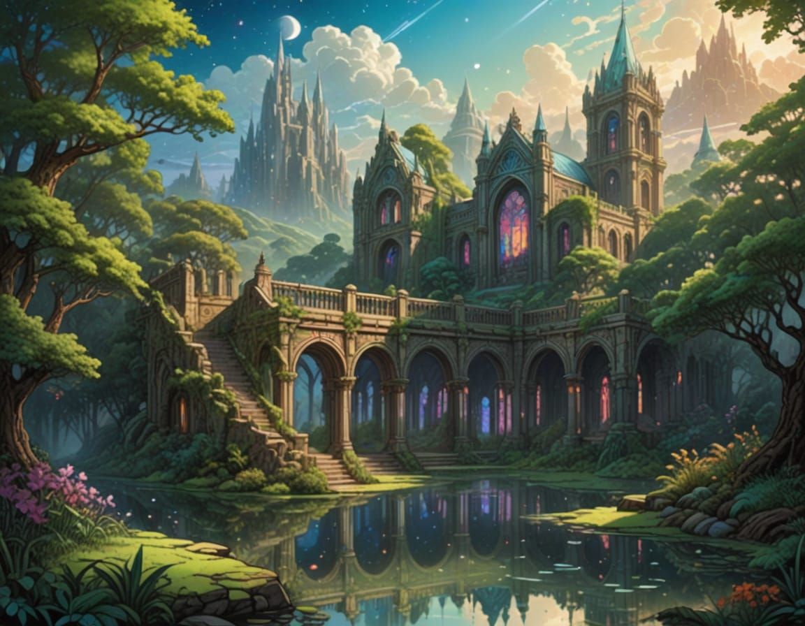 Surreal Fantasy Masterpiece: Mystical World at Night with An...