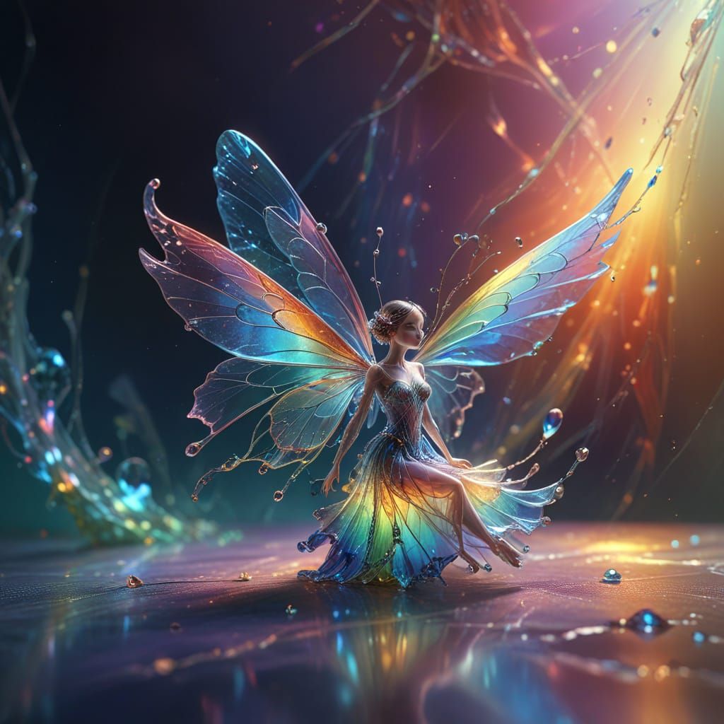 Ethereal Glass Fairy in Rainbow Light, Digital Art